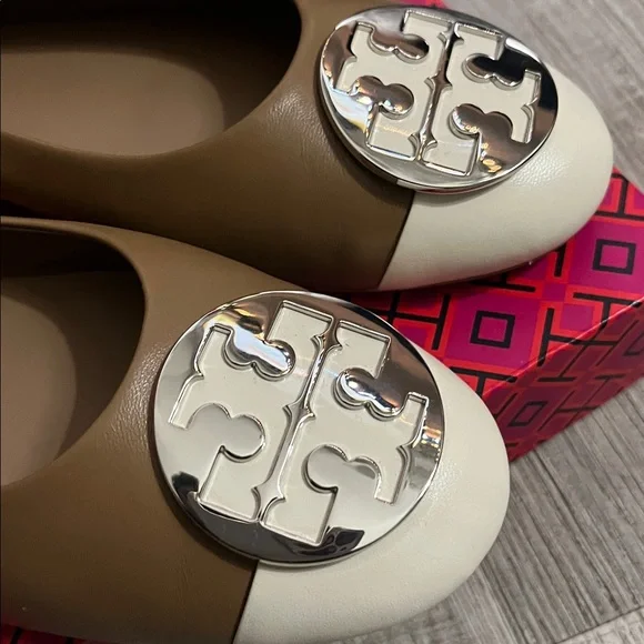Tory Burch Tan Flats with Silver Logo - Picture 7 of 7